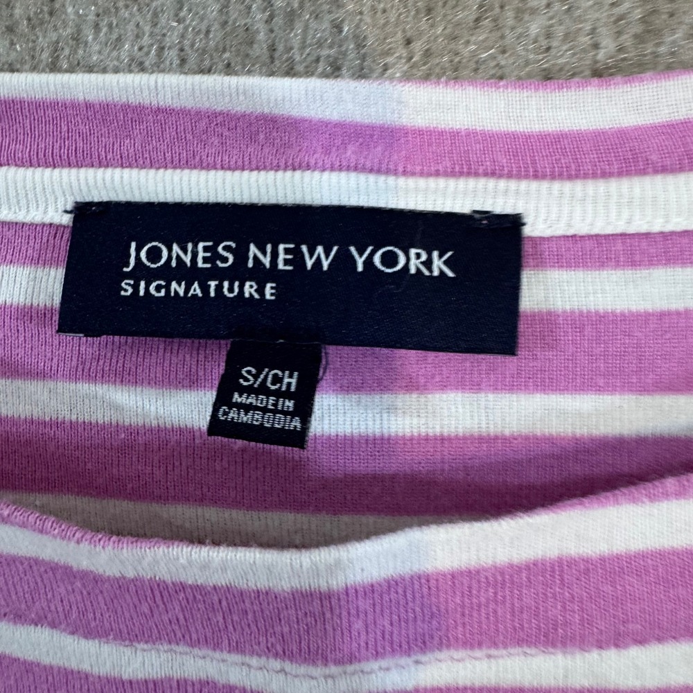 Jones New York Striped Boat Neck Top Womens Small Pink White 3/4 Sleeve Preppy - Picture 2 of 9